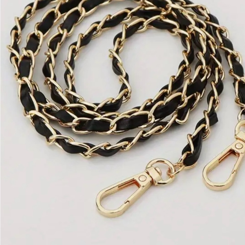 🆕Purse double Chain strap Gold/black 47.24 inches